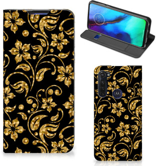 B2Ctelecom Bookcase Cadeau voor Oma Motorola Moto G Pro Telefoonhoesje Gouden Bloemen