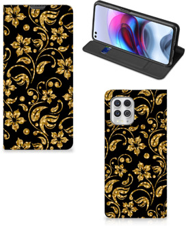 B2Ctelecom Bookcase Cadeau voor Oma Motorola Moto G100 Telefoonhoesje Gouden Bloemen