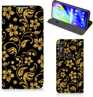 B2Ctelecom Bookcase Cadeau voor Oma Motorola Moto G8 Power Telefoonhoesje Gouden Bloemen