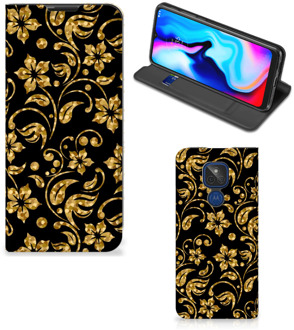 B2Ctelecom Bookcase Cadeau voor Oma Motorola Moto G9 Play Telefoonhoesje Gouden Bloemen