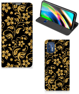 B2Ctelecom Bookcase Cadeau voor Oma Motorola Moto G9 Plus Telefoonhoesje Gouden Bloemen