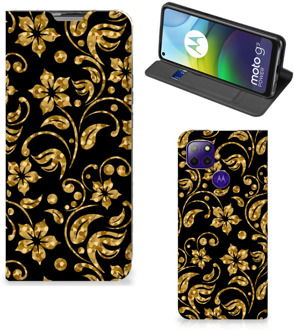 B2Ctelecom Bookcase Cadeau voor Oma Motorola Moto G9 Power Telefoonhoesje Gouden Bloemen