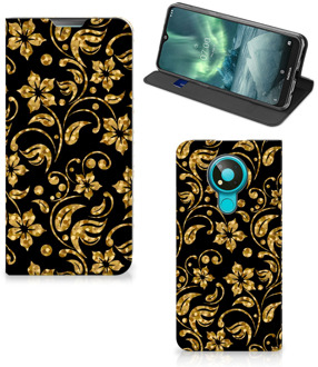 B2Ctelecom Bookcase Cadeau voor Oma Nokia 3.4 Telefoonhoesje Gouden Bloemen