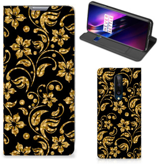 B2Ctelecom Bookcase Cadeau voor Oma OnePlus 8 Telefoonhoesje Gouden Bloemen