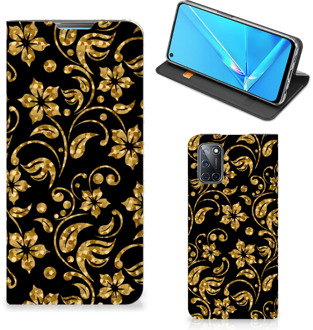 B2Ctelecom Bookcase Cadeau voor Oma OPPO A52 | A72 Telefoonhoesje Gouden Bloemen