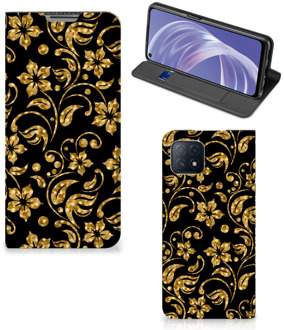 B2Ctelecom Bookcase Cadeau voor Oma OPPO A73 5G Telefoonhoesje Gouden Bloemen