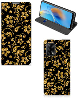 B2Ctelecom Bookcase Cadeau voor Oma OPPO A74 4G Telefoonhoesje Gouden Bloemen