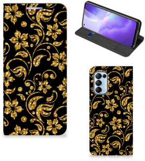 B2Ctelecom Bookcase Cadeau voor Oma OPPO Find X3 Lite Telefoonhoesje Gouden Bloemen