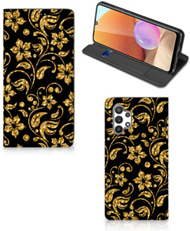 B2Ctelecom Bookcase Cadeau voor Oma Samsung Galaxy A32 4G Telefoonhoesje Gouden Bloemen