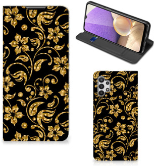 B2Ctelecom Bookcase Cadeau voor Oma Samsung Galaxy A32 5G Telefoonhoesje Gouden Bloemen