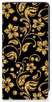 B2Ctelecom Bookcase Cadeau voor Oma Samsung Galaxy A41 Telefoonhoesje Gouden Bloemen