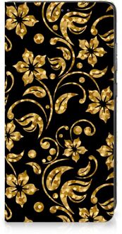 B2Ctelecom Bookcase Cadeau voor Oma Samsung Galaxy A52 Telefoonhoesje Gouden Bloemen