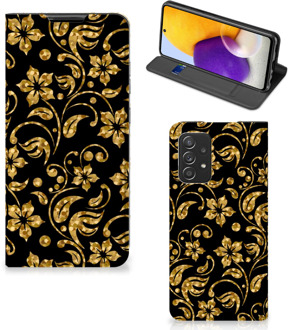 B2Ctelecom Bookcase Cadeau voor Oma Samsung Galaxy A72 (5G/4G) Telefoonhoesje Gouden Bloemen