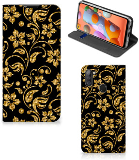 B2Ctelecom Bookcase Cadeau voor Oma Samsung Galaxy M11 | A11 Telefoonhoesje Gouden Bloemen