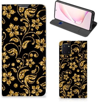 B2Ctelecom Bookcase Cadeau voor Oma Samsung Galaxy Note 10 Lite Telefoonhoesje Gouden Bloemen