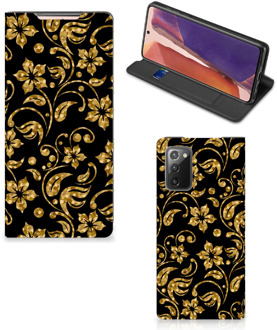 B2Ctelecom Bookcase Cadeau voor Oma Samsung Galaxy Note20 Telefoonhoesje Gouden Bloemen