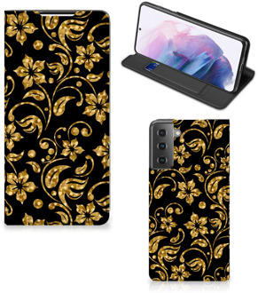 B2Ctelecom Bookcase Cadeau voor Oma Samsung Galaxy S21 Plus Telefoonhoesje Gouden Bloemen