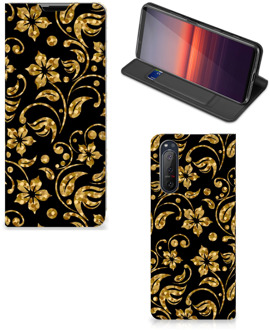 B2Ctelecom Bookcase Cadeau voor Oma Sony Xperia 5 II Telefoonhoesje Gouden Bloemen