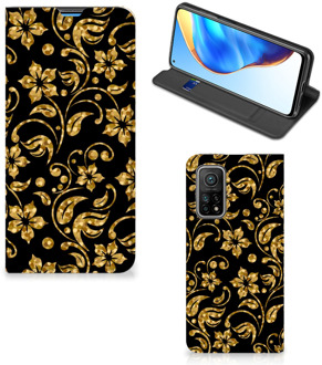 B2Ctelecom Bookcase Cadeau voor Oma Xiaomi Mi 10T | 10T Pro Telefoonhoesje Gouden Bloemen