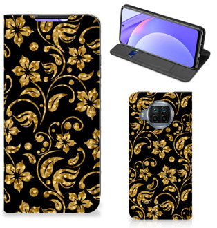 B2Ctelecom Bookcase Cadeau voor Oma Xiaomi Mi 10T Lite Telefoonhoesje Gouden Bloemen