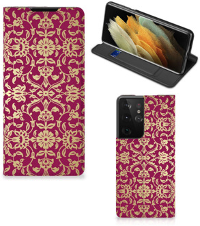 B2Ctelecom Bookcase Cadeautips Samsung Galaxy S21 Ultra Telefoonhoesje met foto Barok Pink