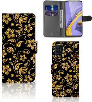 B2Ctelecom Bookcase Cover Samsung Galaxy A51 Flip Hoesje Gouden Bloemen