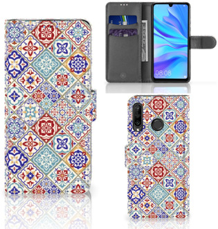 B2Ctelecom Bookcase Hoesje Huawei P30 Lite Tiles Color