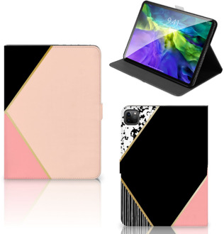 B2Ctelecom Bookcase Hoesje iPad Pro 11 (2020) Tablet Hoes met Magneetsluiting Customize Black Pink Shapes