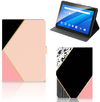 B2Ctelecom Bookcase Hoesje Lenovo Tab E10 Tablet Hoes met Magneetsluiting Customize Black Pink Shapes