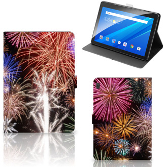 B2Ctelecom Bookcase Hoesje met foto Lenovo Tab E10 Tablet Hoes met Standaard Vuurwerk