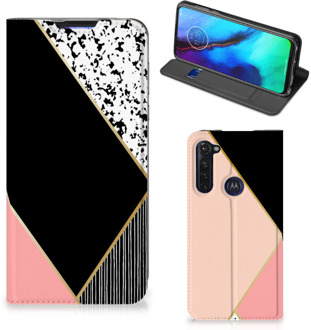 B2Ctelecom Bookcase Hoesje Motorola Moto G Pro Smart Cover Black Pink Shapes