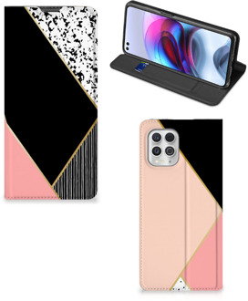 B2Ctelecom Bookcase Hoesje Motorola Moto G100 Smart Cover Black Pink Shapes