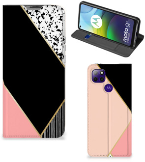 B2Ctelecom Bookcase Hoesje Motorola Moto G9 Power Smart Cover Black Pink Shapes