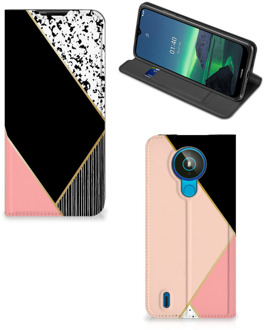 B2Ctelecom Bookcase Hoesje Nokia 1.4 Smart Cover Black Pink Shapes