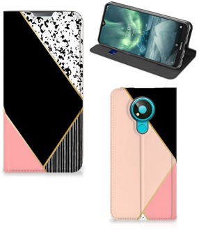 B2Ctelecom Bookcase Hoesje Nokia 3.4 Smart Cover Black Pink Shapes