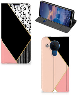 B2Ctelecom Bookcase Hoesje Nokia 5.4 Smart Cover Black Pink Shapes