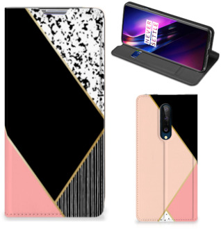 B2Ctelecom Bookcase Hoesje OnePlus 8 Smart Cover Black Pink Shapes