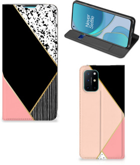 B2Ctelecom Bookcase Hoesje OnePlus 8T Smart Cover Black Pink Shapes