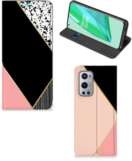 B2Ctelecom Bookcase Hoesje OnePlus 9 Pro Smart Cover Black Pink Shapes