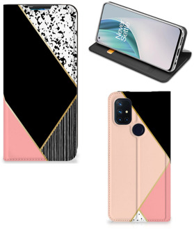 B2Ctelecom Bookcase Hoesje OnePlus Nord N10 5G Smart Cover Black Pink Shapes