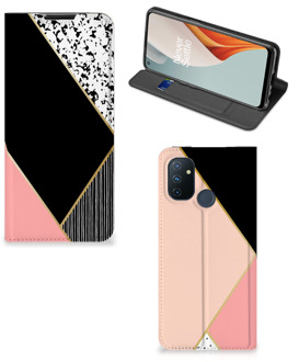 B2Ctelecom Bookcase Hoesje OnePlus Nord N100 Smart Cover Black Pink Shapes