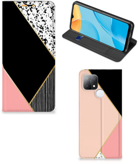 B2Ctelecom Bookcase Hoesje OPPO A15 Smart Cover Black Pink Shapes