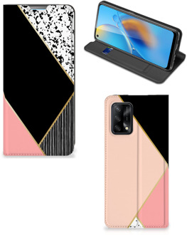 B2Ctelecom Bookcase Hoesje OPPO A74 4G Smart Cover Black Pink Shapes