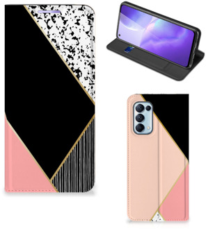 B2Ctelecom Bookcase Hoesje OPPO Find X3 Lite Smart Cover Black Pink Shapes