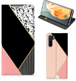 B2Ctelecom Bookcase Hoesje OPPO Reno3 | A91 Smart Cover Black Pink Shapes