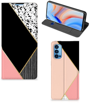 B2Ctelecom Bookcase Hoesje OPPO Reno4 Pro 5G Smart Cover Black Pink Shapes