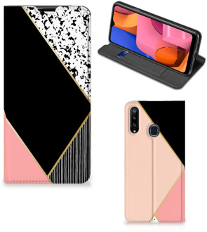 B2Ctelecom Bookcase Hoesje Samsung Galaxy A20s Smart Cover Black Pink Shapes