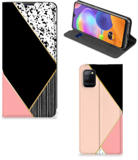 B2Ctelecom Bookcase Hoesje Samsung Galaxy A31 Smart Cover Black Pink Shapes