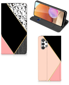 B2Ctelecom Bookcase Hoesje Samsung Galaxy A32 4G Smart Cover Black Pink Shapes