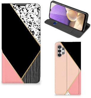 B2Ctelecom Bookcase Hoesje Samsung Galaxy A32 5G Smart Cover Black Pink Shapes